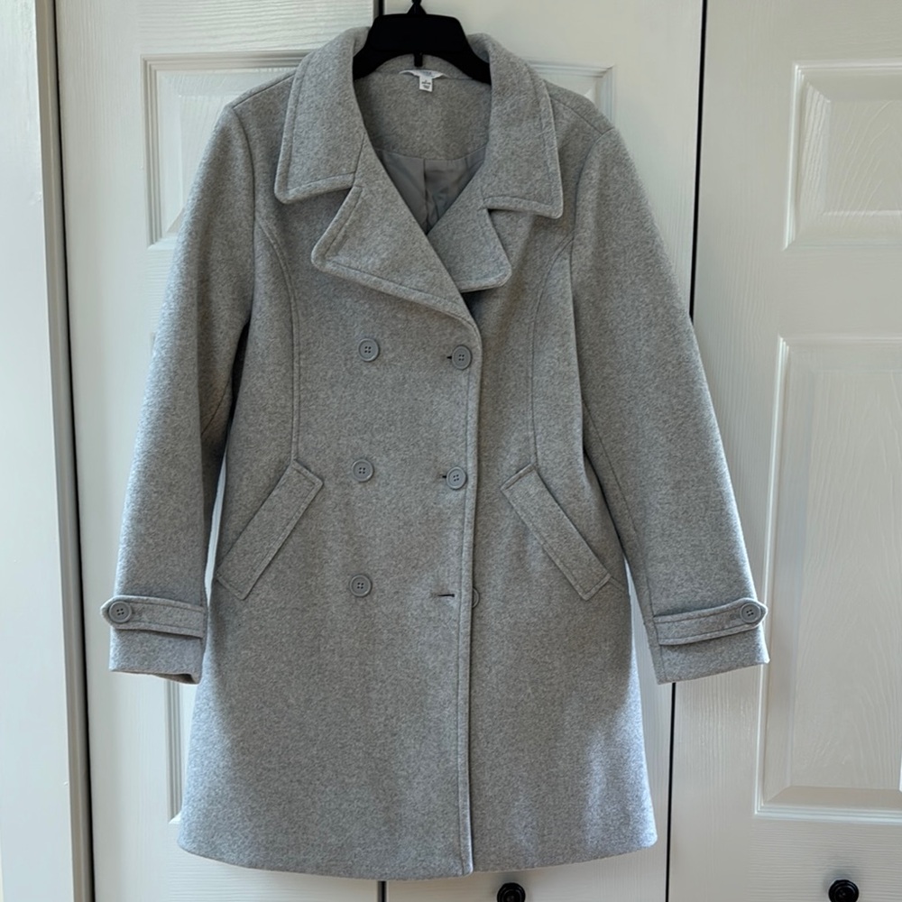 Time and Tru Gray Pea Coat with Wide Lapels